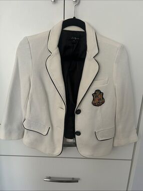 Forever 21 Cream Blazer with Black Trim and Embroidered Crest